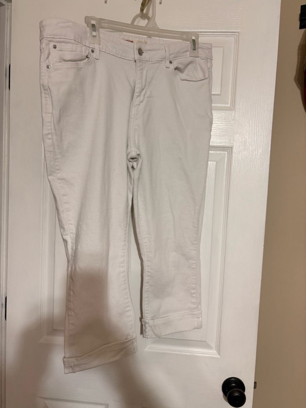 Signature by Levi Strauss White Jeans with Brown Leather Patch